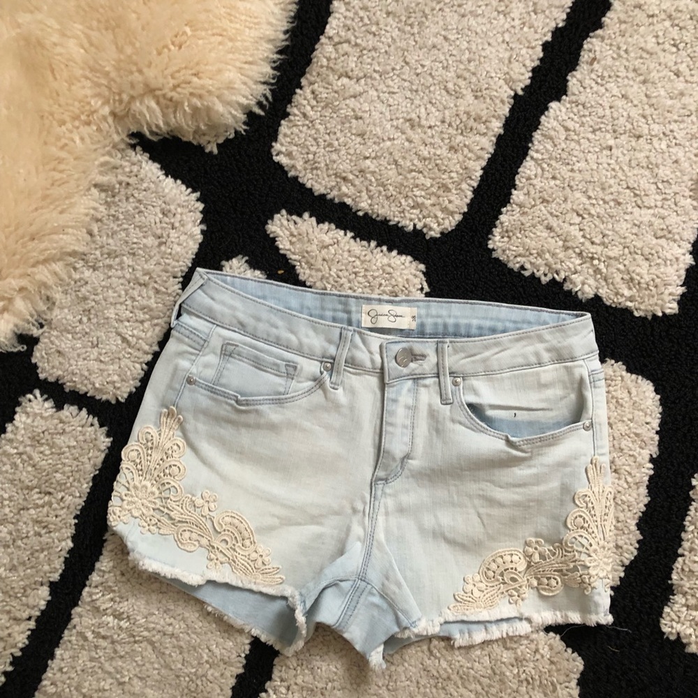 Embroidered Denim Short Shorts